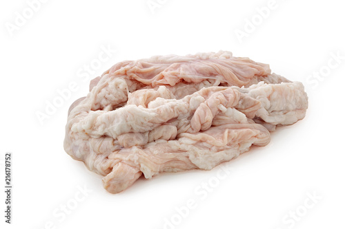 raw pig intestine on white background