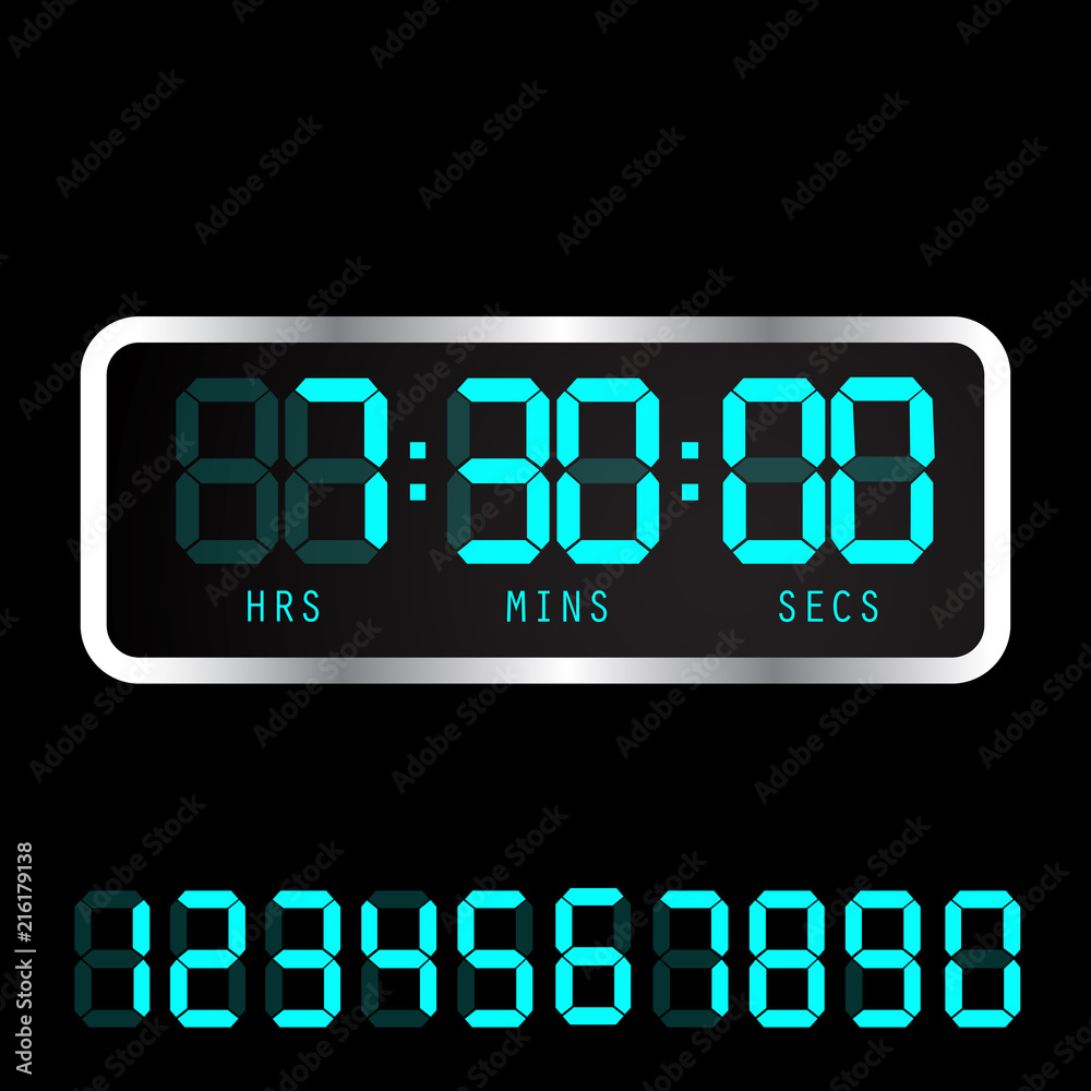 Vector electronic alarm icon. Timer clock. Digital time clock.