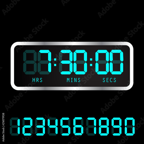 Vector electronic alarm icon. Timer clock. Digital time clock.