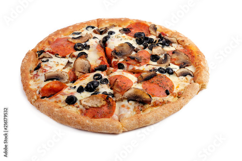 pizza with mushrooms on a white background
