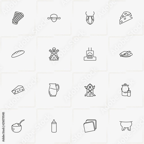 Bread & Milk line icon set with milk can , child milk bottle  and mill