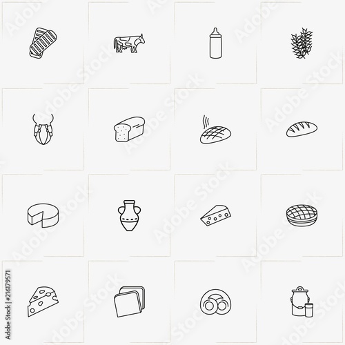 Bread & Milk line icon set with child milk bottle , cheese and spica