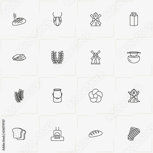 Bread & Milk line icon set with bread oven , bread slices and bread
