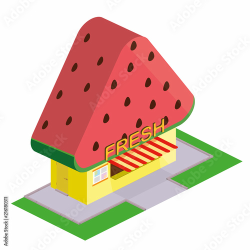 Boutique shop with a roof made of fresh slices of watermelon