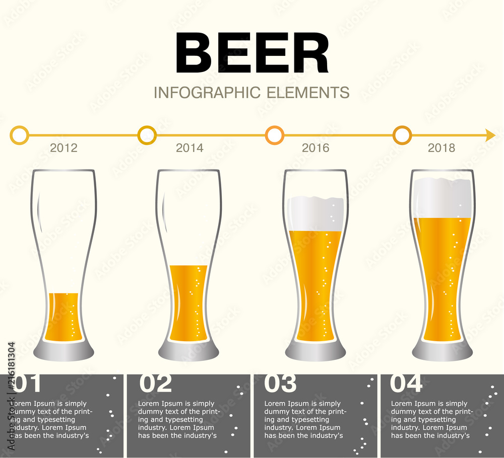 Beer Infographic elements. timeline of achievements. Glasses of beer