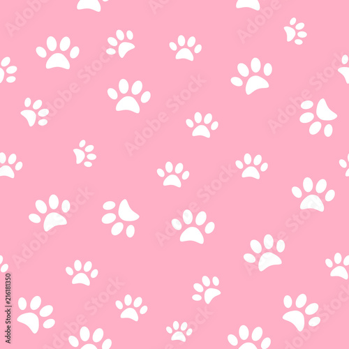Vector seamless pattern and background with icons footprint to cat and dog - abstract background for pet shop websites and prints. Light marks on a pink background.