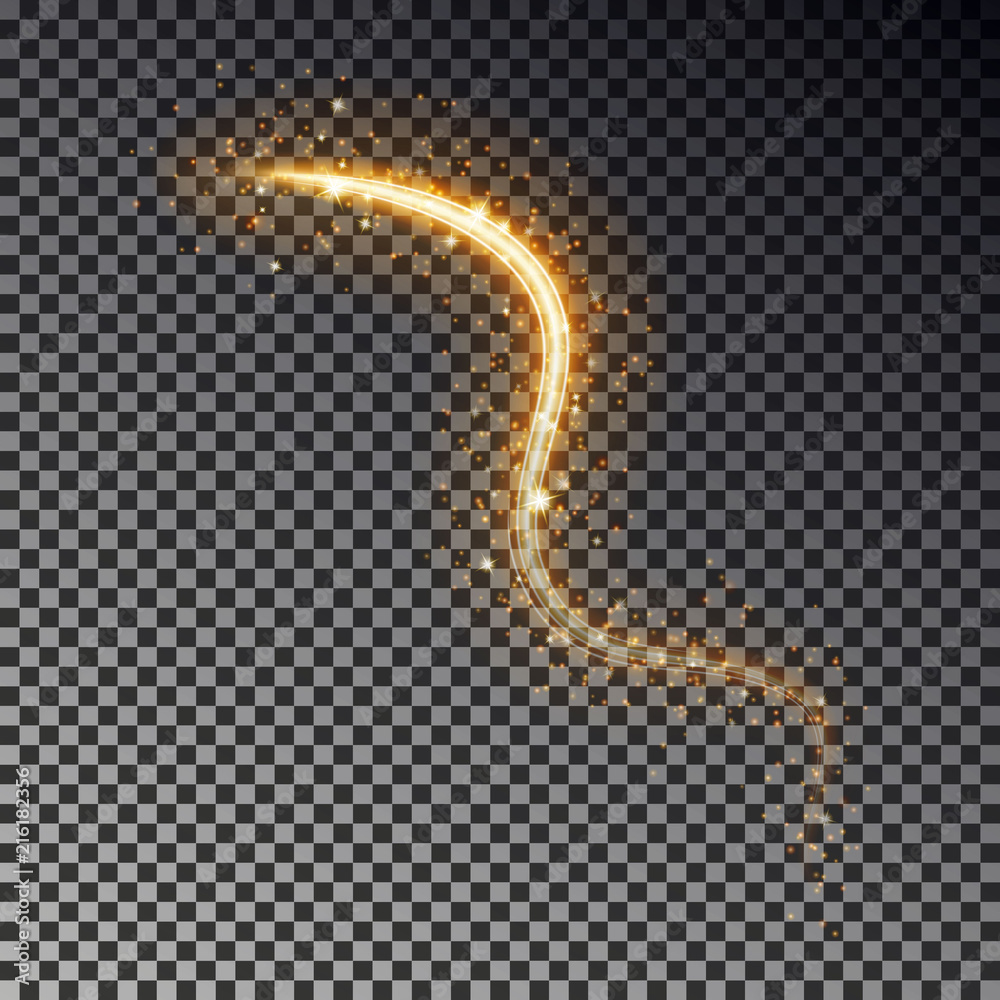 Glowing light line with sparkle isolated on dark background. Abstract swirl light speed motion effec Glowing light line with sparkle isolated on dark background. Abstract swirl light speed motion effec