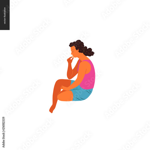 Slika na platnu People park festival picnic - flat vector concept illustration of a young brunet