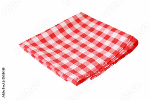 
Red tablecloth in a cage isolated on a white background