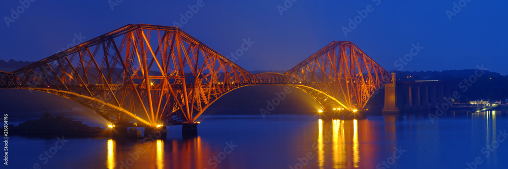 Panoramic view of the iconic Forth Bridge near Edinburgh. Scotland, UK