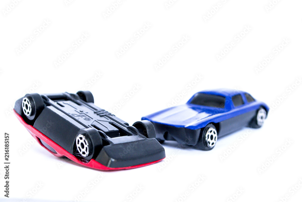 Accident two cars, blue and red, isolated on white background Accident two cars, blue and red, isolated on white background