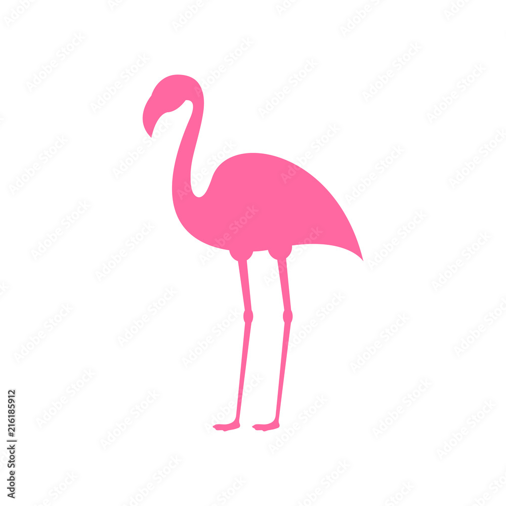 Fototapeta Różowy flaming. Egzotyczny ptak tropikalny. Różowa flamingo sylwetka wektor. Element dekoracyjny. Ilustracja wektorowa na białym tle