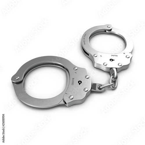 Short Chain Handcuffs on white. 3D illustration