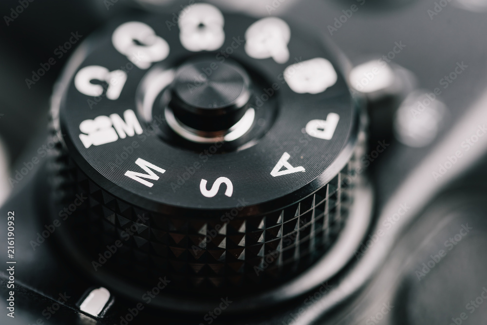 Digital Camera Control Dial Showing Aperture, Shutter Speed, Manual and Program Generic Modes - obrazy, fototapety, plakaty 