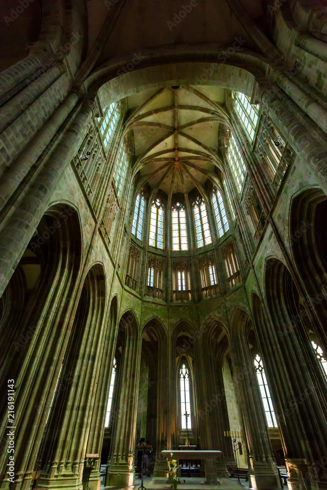 Medieval abbey interior Mont Saint-Michel, France