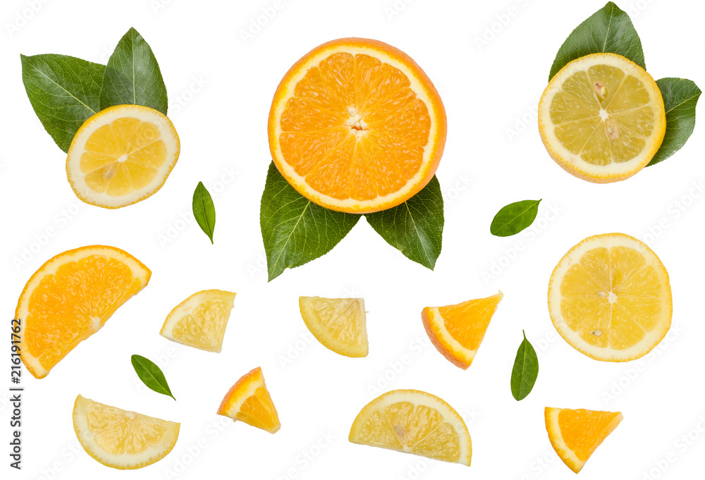 Citrus isolated on white, top view