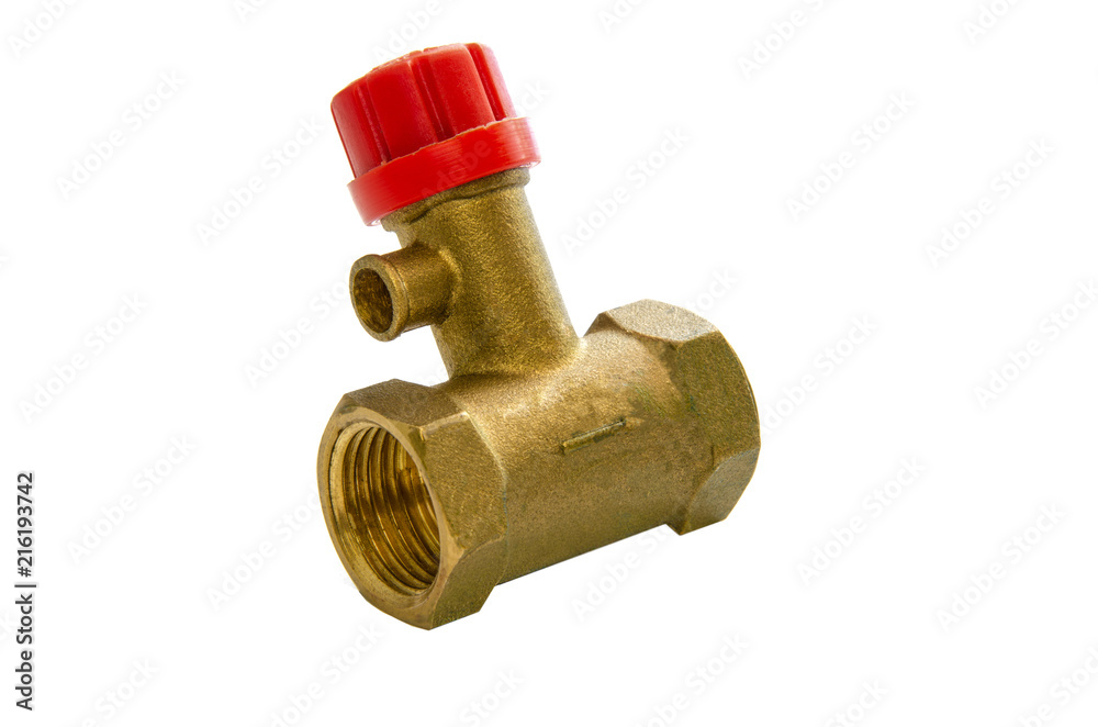 Non-return valve, for a water heater, bronze with a reset pressure regulator. Yellow housing, red handle.