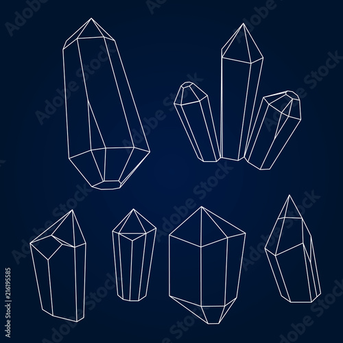 Set of geometric crystals. Geometric shapes. Trendy hipster background