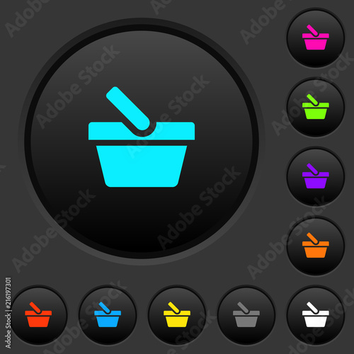 Shopping basket dark push buttons with color icons