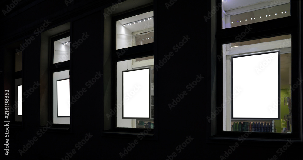 advertising fields in the store windows. A layout for designers for advertising Mock up advertising fields in the store windows. A layout for designers for advertising Mock up