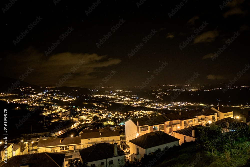 Covilha, small Portuguese town, Castelo Branco region, Portugal. Night view.