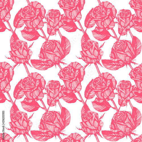 flowers seamless pattern. Hand drawn ink illustration. Wallpaper or fabric design.