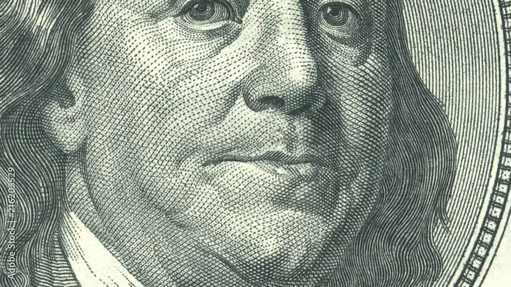 4 Animations close-up of Ben Franklin us hundred dollar bill