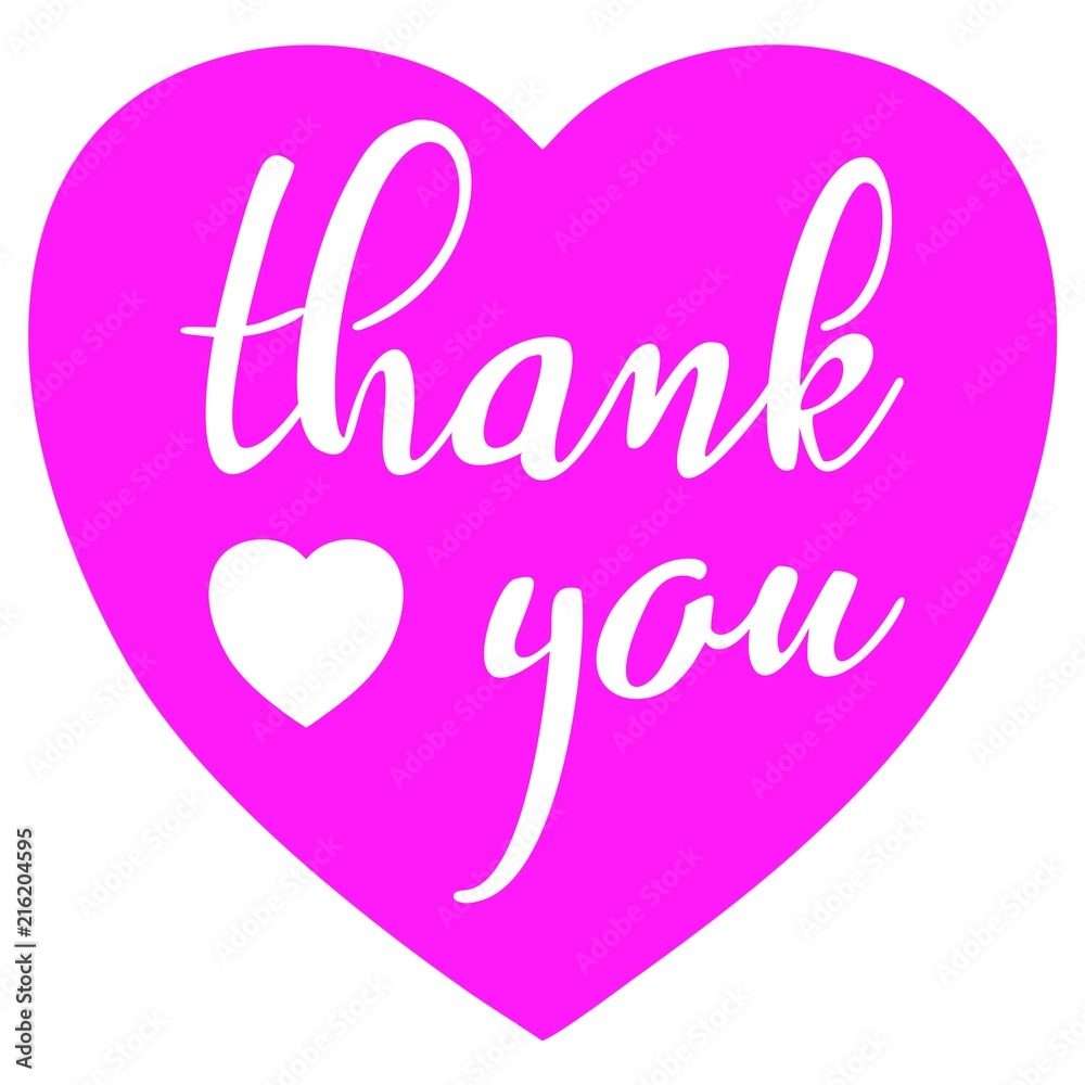 Hand sketched Thank you text with heart in flat style design. Lettering typography.