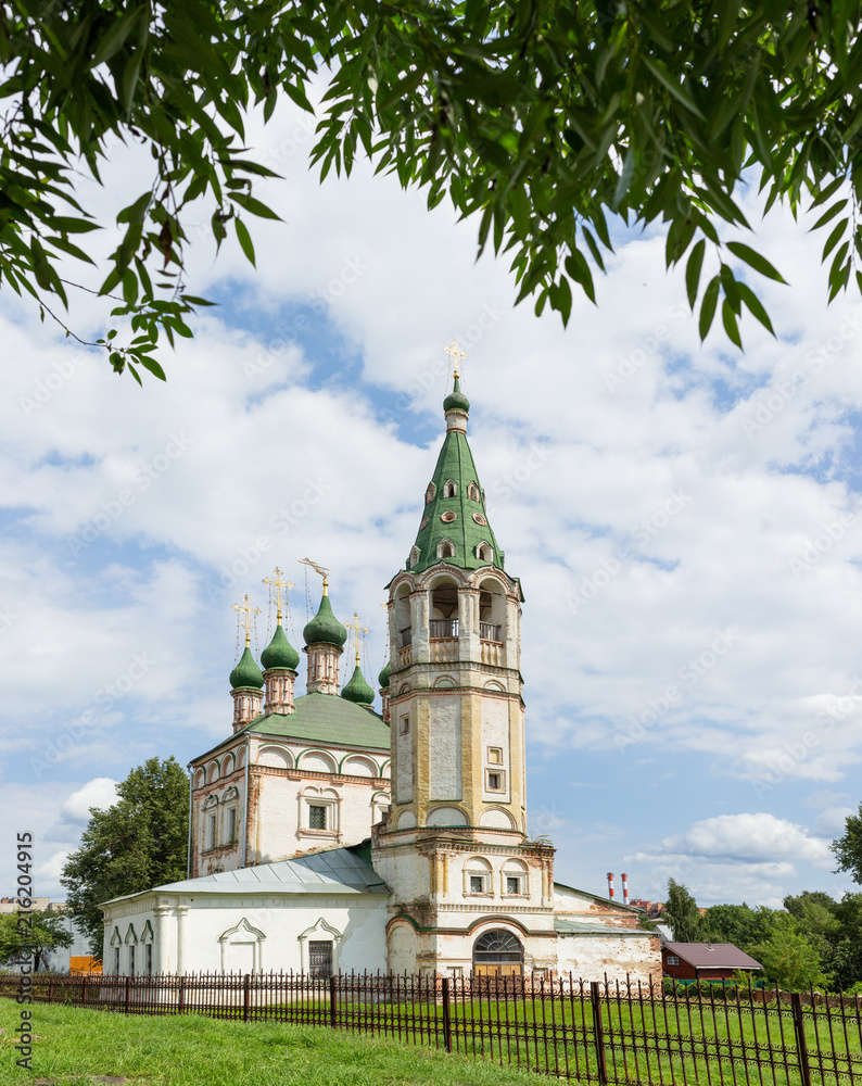 Trinity Church (text on sign), medieval orthodox church in Serpukhov, Moscow region, Russia.