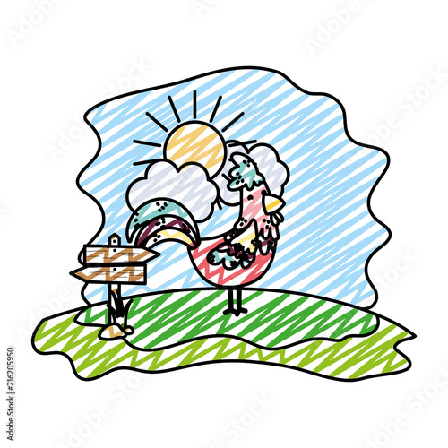 doodle hen farm animal with wood notices