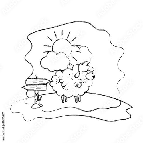 grunge sheep farm animal with wood notices