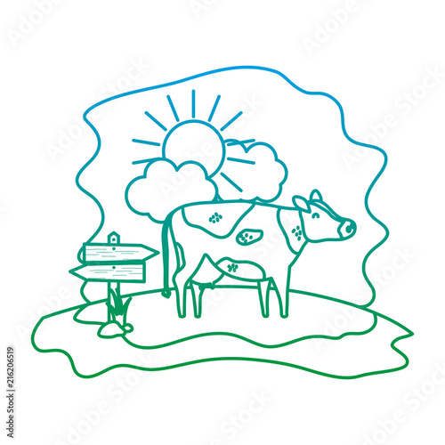 degraded line cow farm animal with wood notices