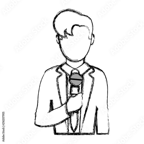 grunge cute journalist occupation with microphone object