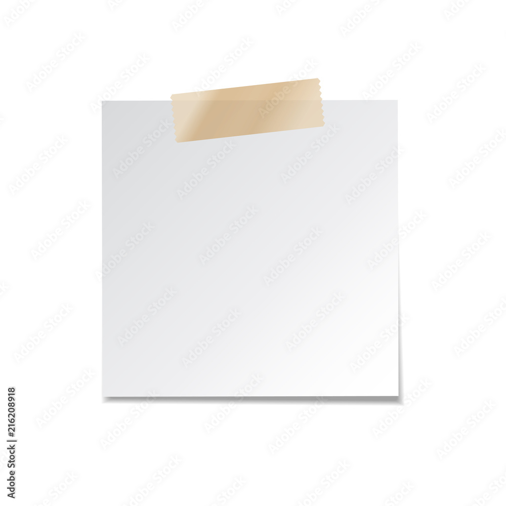 Sticky paper note with tape and shadow isolated on white background. Blank. Sticky paper note with tape and shadow isolated on white background. Blank.
