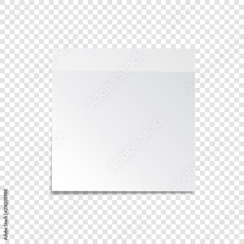 Sticky paper note with tape and shadow isolated on transparent background. Blank.