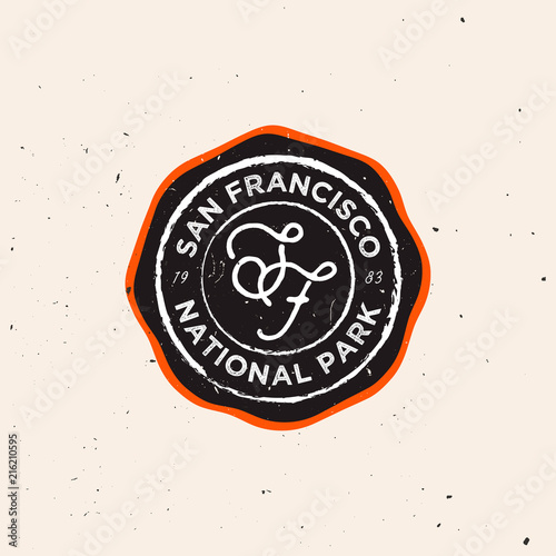 Exploring  nature themed vintage logotype with grunge effect. National parks  outdoor labels