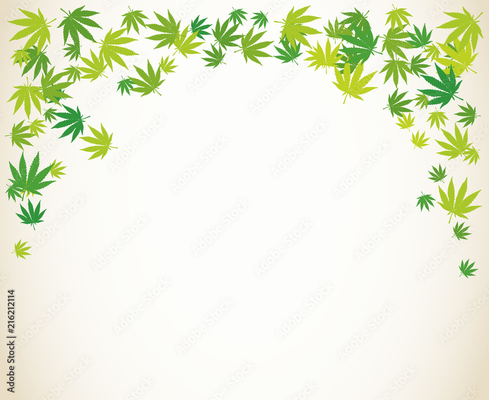 Hand drawn marijuana leaves frame background
