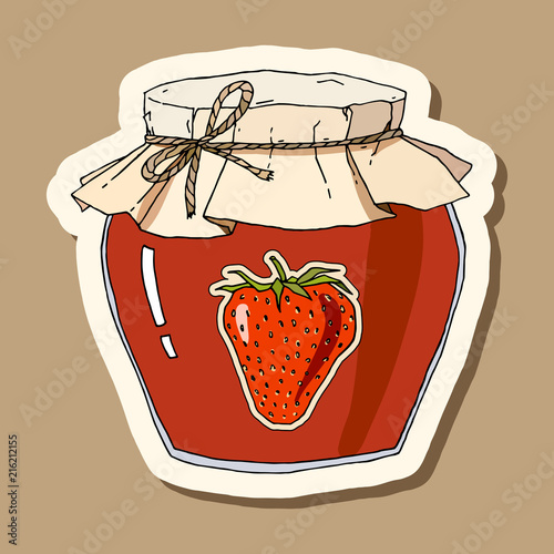 Hand drawn strawberry jar sticker