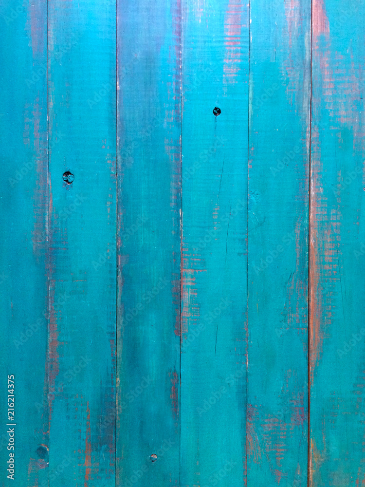 Obraz premium Above view of turquoise green wood planks