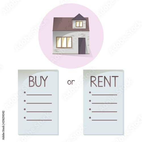 Comparing buy and rent house, list with bullets, choose buying or renting of property, vector concent