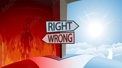 Right and Wrong and Road to Heaven or Hell Concept