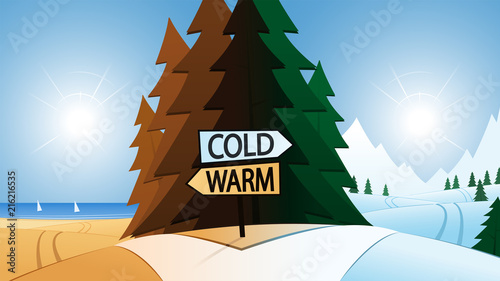 Road Junction and Warm or Cold Destination Direction Signs