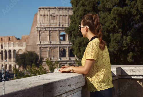 traveller woman not far from Colosseum sightseeing