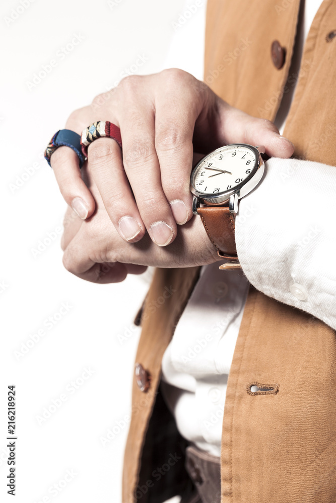 man wearing brown clothes isolated white. man wearing brown clothes isolated white.