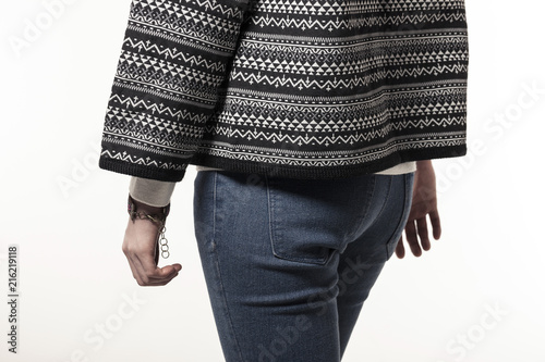 woman wearing a scandinavian jacket isolated white photo