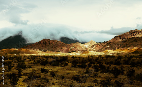 Dense clouds rolling over the top of a mountain in Big Bend National Park