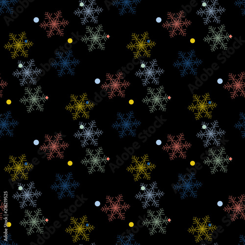 Abstract handmade snowflake seamless pattern background. Childish handcrafted snow wallpaper for design card, baby nappy, winter menu, holiday wrapping paper, bag print, t shirt etc.