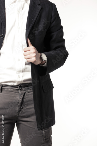 business man hand closeup isolated white.