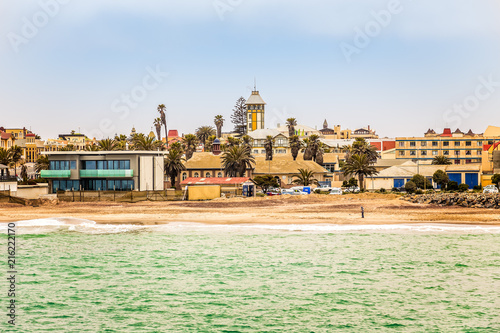 View from the sea on coastline of Swakopmund German colonial town, Namibia