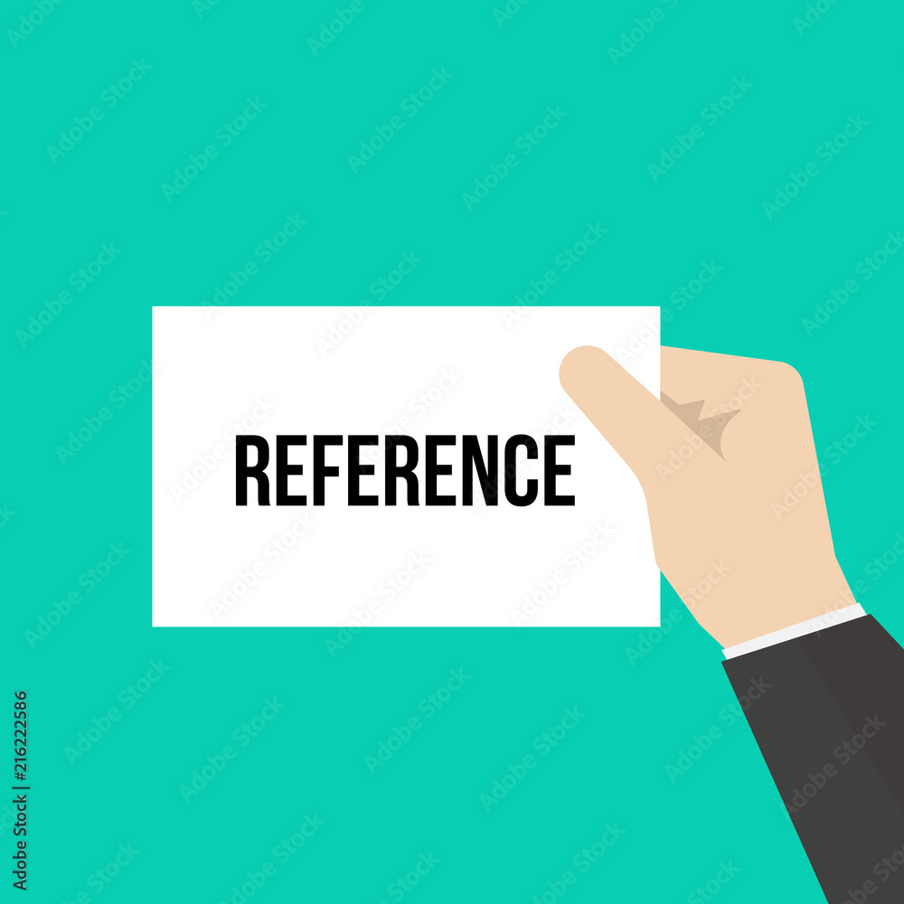 Man showing paper REFERENCE text Man showing paper REFERENCE text